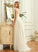 Tulle Lace Ina Wedding Dresses Scoop A-Line With Train Sweep Wedding Dress Lace Neck Ruffle