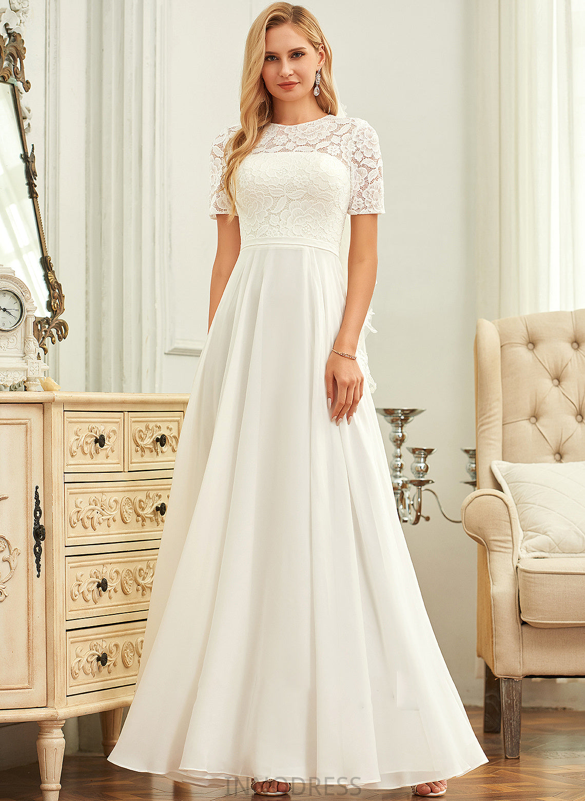 Neck A-Line Floor-Length Wedding Scoop Lace Wedding Dresses Dress Chiffon Mila