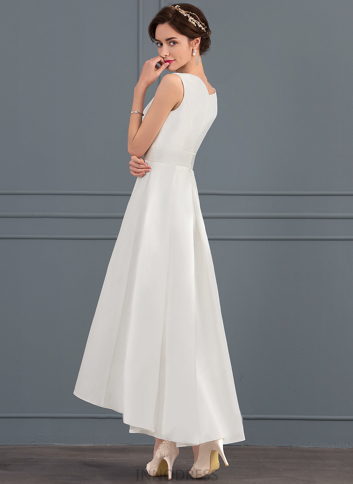 Dress Square Wedding Asymmetrical Satin Wedding Dresses Muriel A-Line