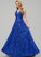 Sequins With Sequined Prom Dresses V-neck A-Line Floor-Length Kara