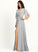 Length Floor-Length SplitFront V-neck Ruffle Fabric Embellishment Neckline A-Line Silhouette Ariella Natural Waist