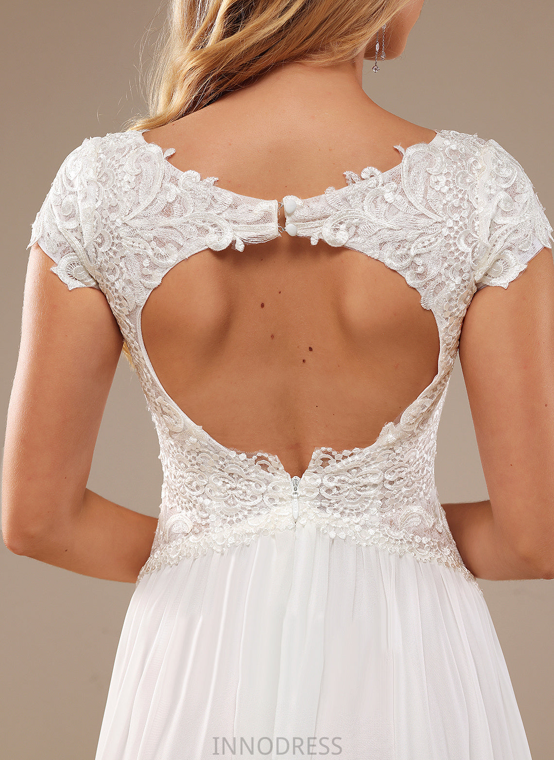 Chiffon Wedding V-neck Lace Dress Stella Front Train Sweep Wedding Dresses Lace A-Line With Split