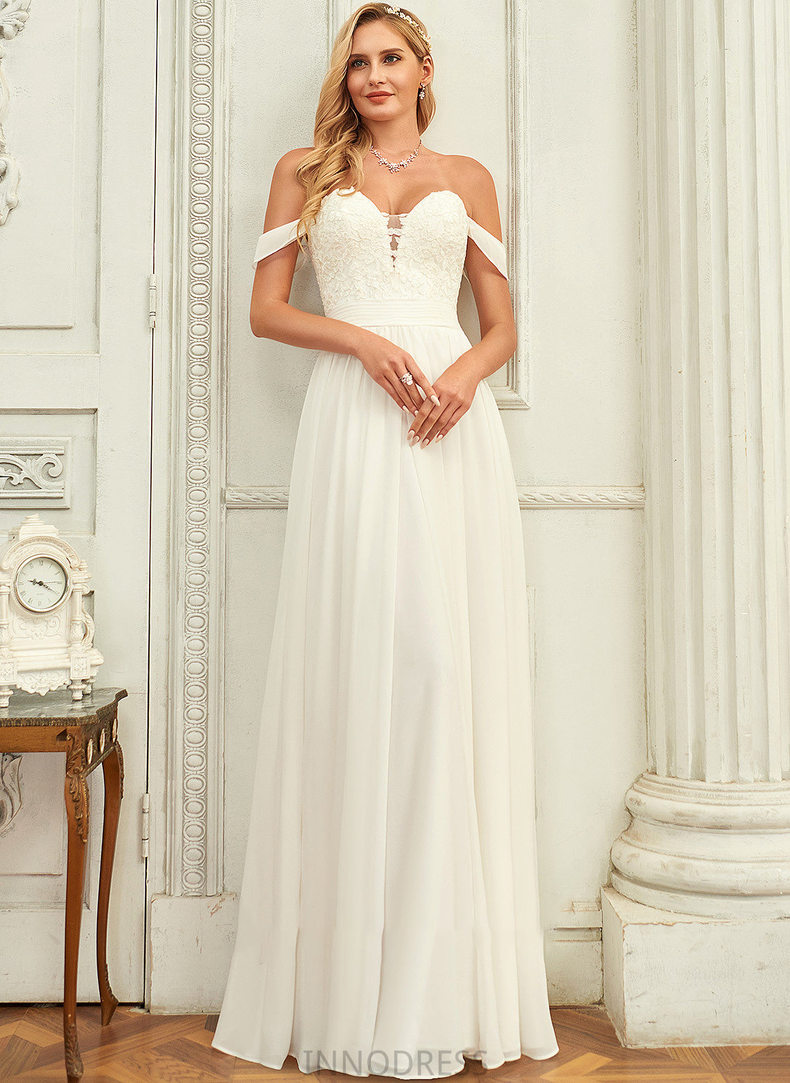 Dress Aliza Wedding Dresses A-Line Chiffon Wedding Off-the-Shoulder Lace Floor-Length