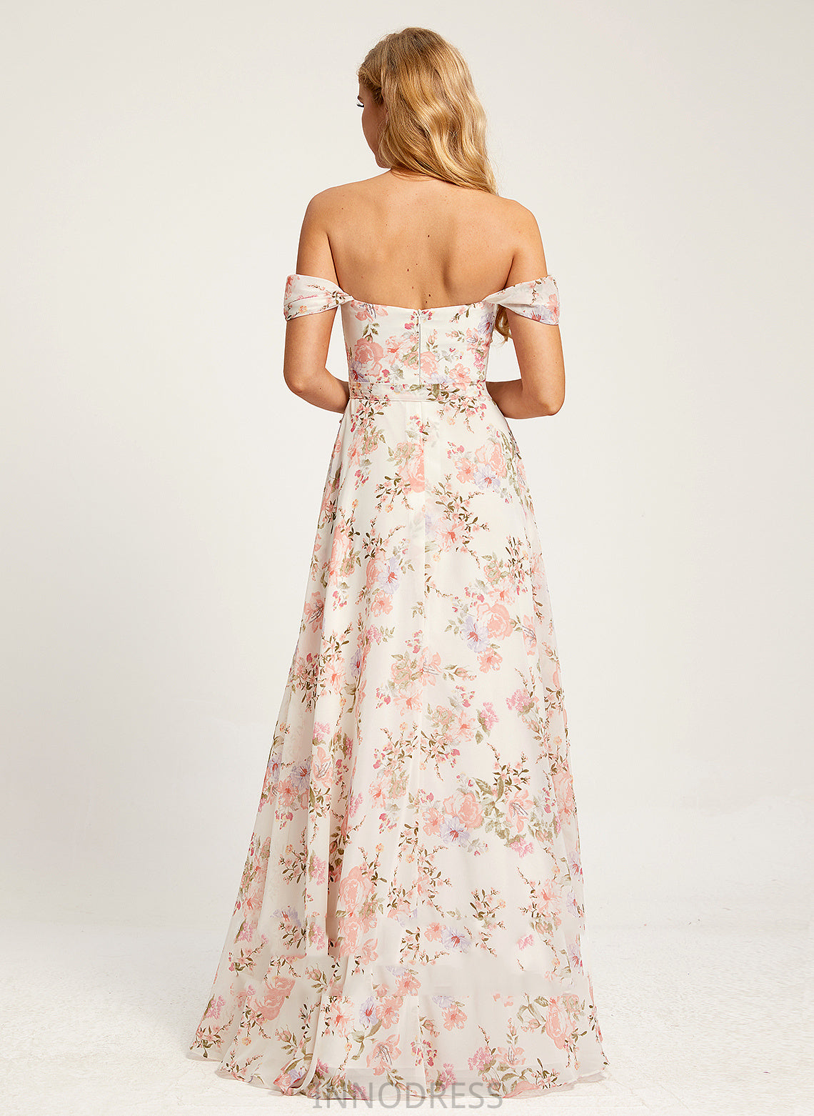 SplitFront Embellishment Floor-Length A-Line Neckline Fabric Off-the-Shoulder Length Silhouette Macey A-Line/Princess Sleeveless Bridesmaid Dresses