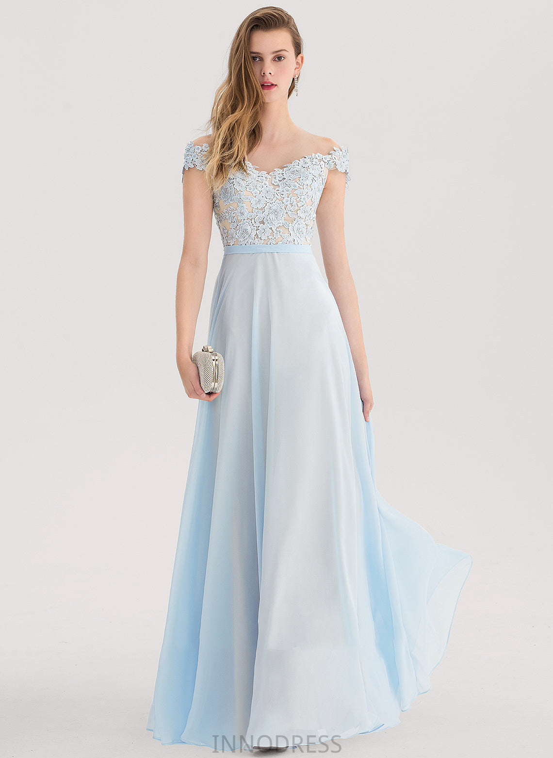 With Chiffon Prom Dresses Sequins A-Line Off-the-Shoulder Floor-Length Chaya Beading