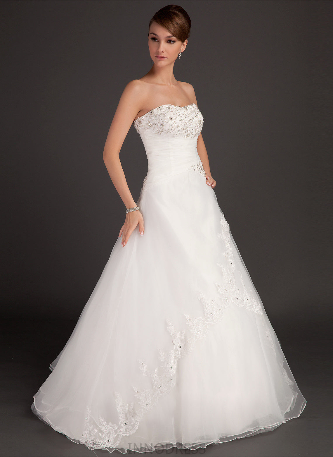Wedding Ruffle Floor-Length Dress Organza Nina Ball-Gown/Princess Beading Sweetheart Satin Wedding Dresses With Lace