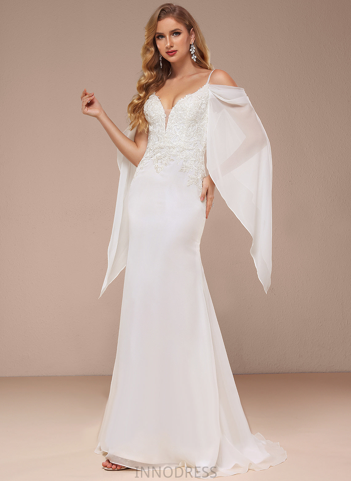 Chiffon Wedding Trumpet/Mermaid Wedding Dresses Beatrice Lace Sweep Train Cold Shoulder Dress