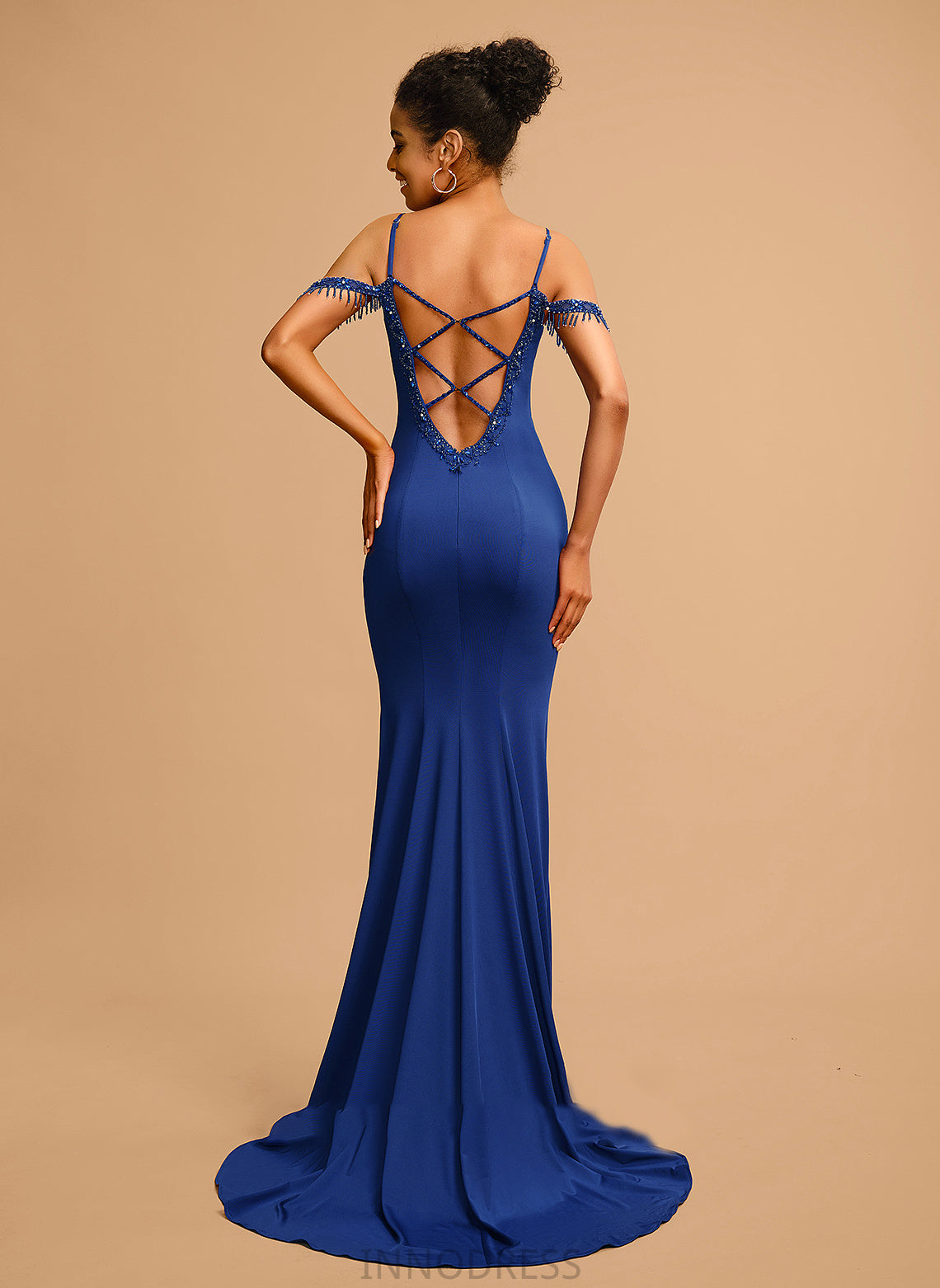 V-neck With Jersey Julianne Beading Train Prom Dresses Trumpet/Mermaid Sweep