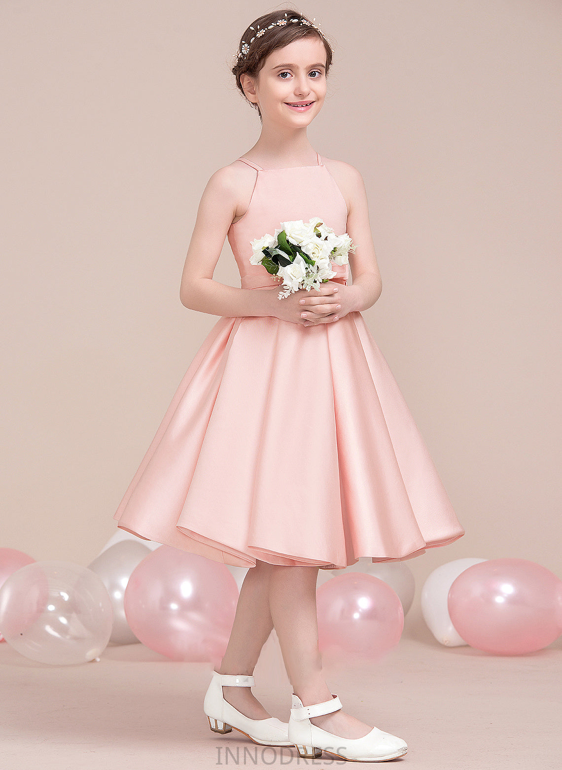 Neckline Lainey Square Junior Bridesmaid Dresses Knee-Length Bow(s) With Satin A-Line