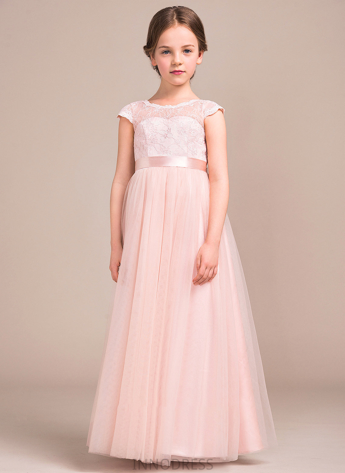 Junior Bridesmaid Dresses Scoop Tulle Bow(s) With Neck Floor-Length Brianna A-Line Lace