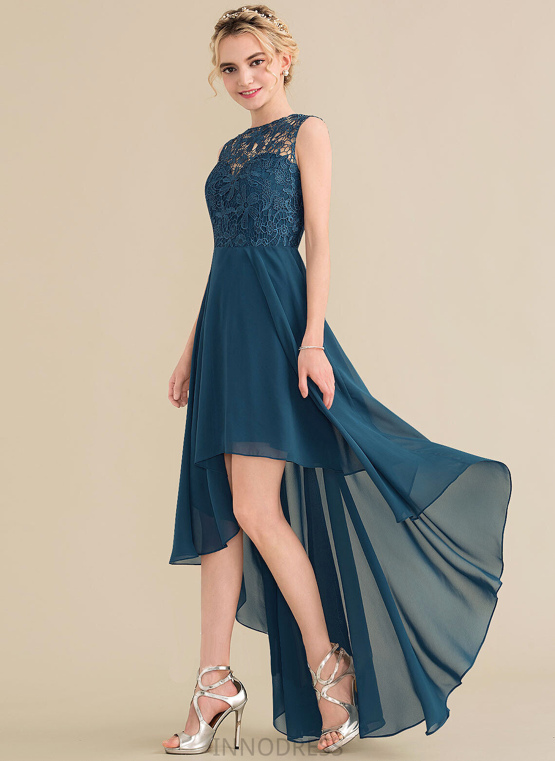 A-Line Length Lace Asymmetrical Silhouette Fabric Straps Neckline ScoopNeck Alejandra Natural Waist A-Line/Princess