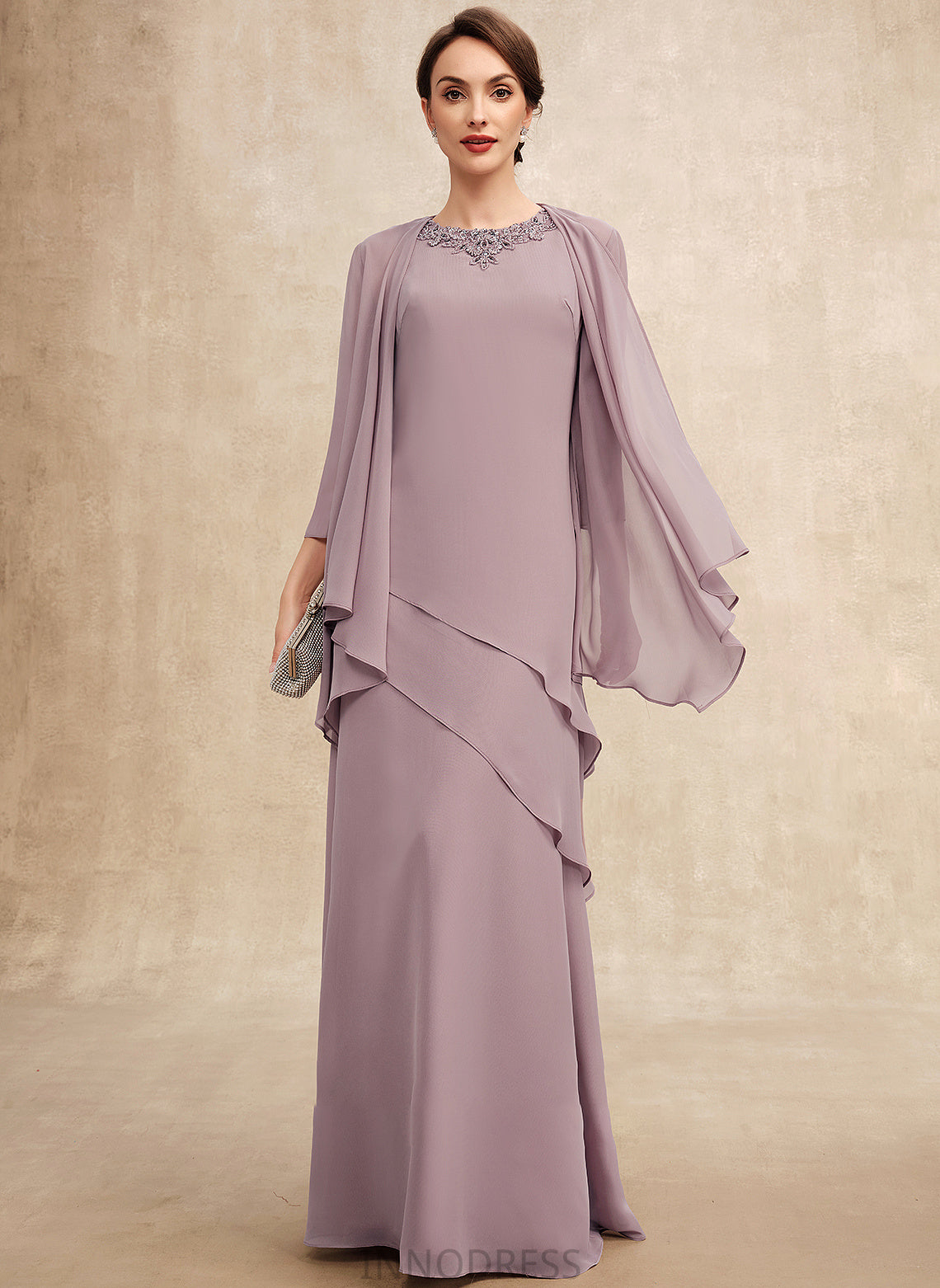 Scoop Neck Beading Chiffon A-Line Dress of Mother of the Bride Dresses With Bride Mother the Tiffany Floor-Length