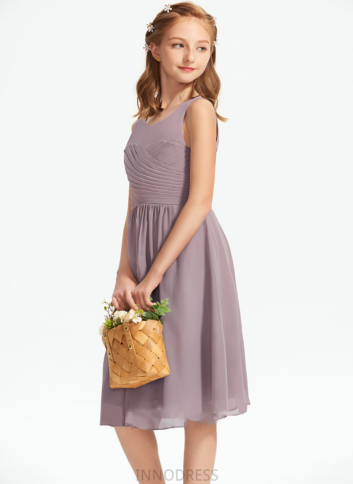 Neck Junior Bridesmaid Dresses Scoop Chiffon Kay With Ruffle A-Line Knee-Length
