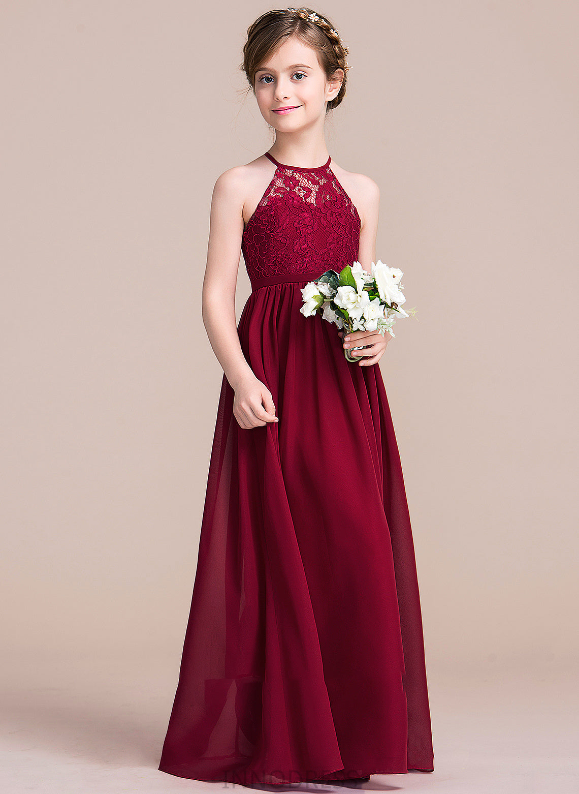 Kyra A-Line Junior Bridesmaid Dresses Neck Floor-Length Scoop Chiffon
