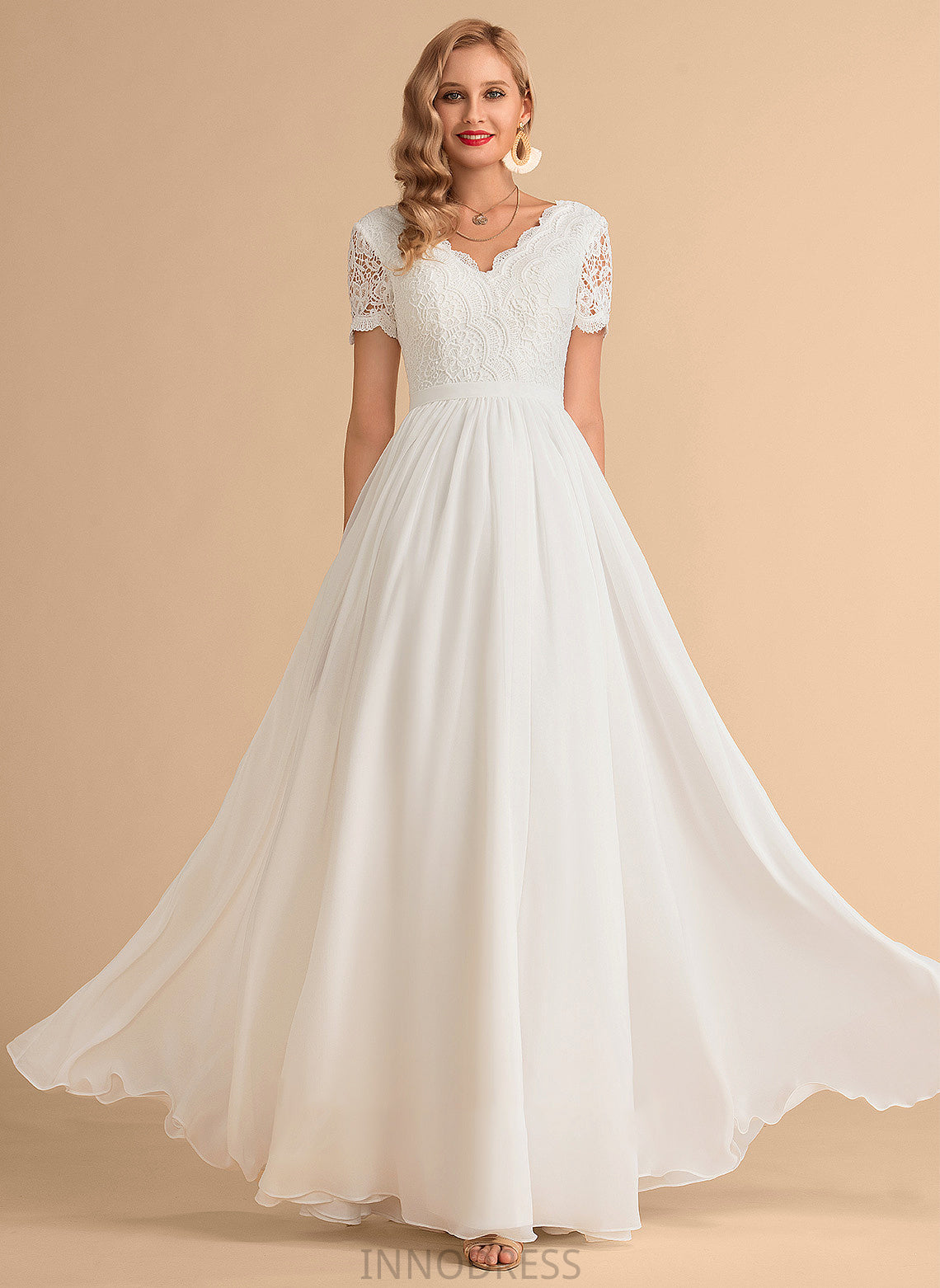 Wedding Lace Wedding Dresses A-Line V-neck Floor-Length Harmony Dress Chiffon
