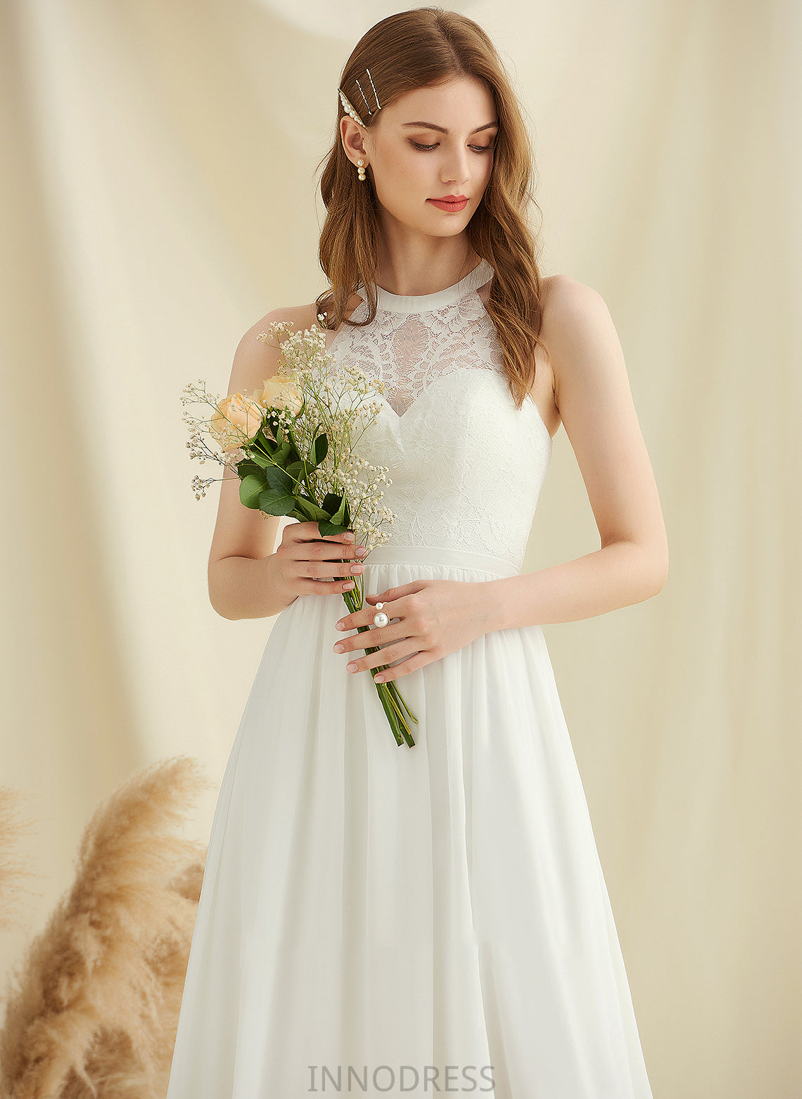 Scoop Wedding Dresses A-Line Front Samara Wedding Floor-Length Chiffon Neck Split Lace With Dress