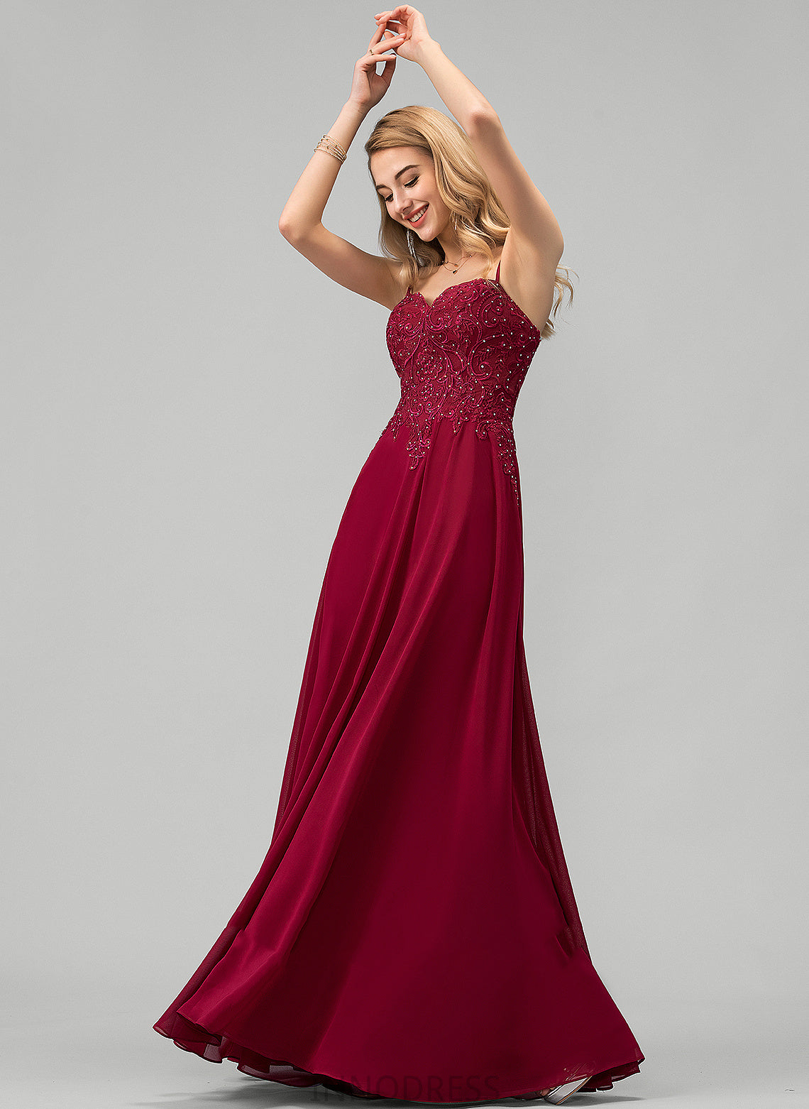 Floor-Length A-Line Prom Dresses With Sweetheart Sequins Lace Beading Kianna Chiffon