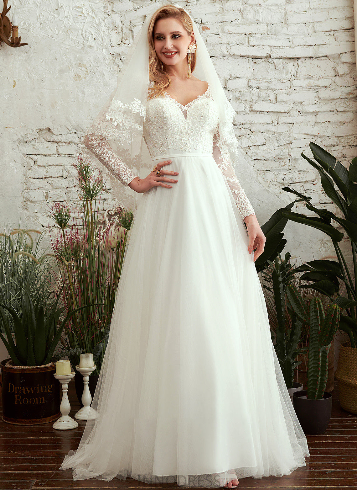 Macie With Train Dress Sweep V-neck Wedding Sequins Wedding Dresses A-Line Beading