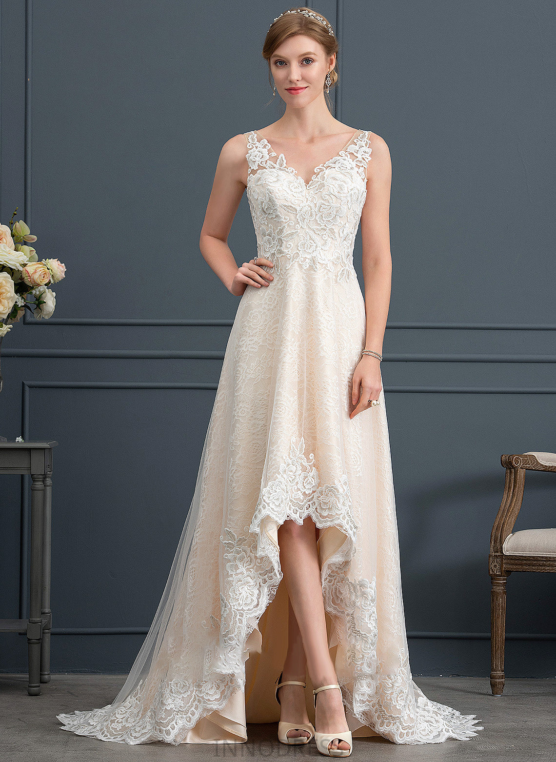 Dress With Asymmetrical Wedding Dresses Lace Wedding A-Line Maeve Tulle V-neck