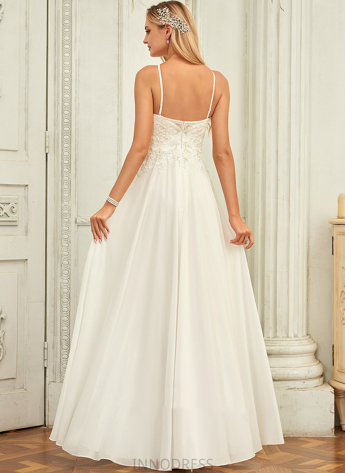 Lace Chasity Chiffon Wedding Dresses Scoop Wedding A-Line Dress Floor-Length