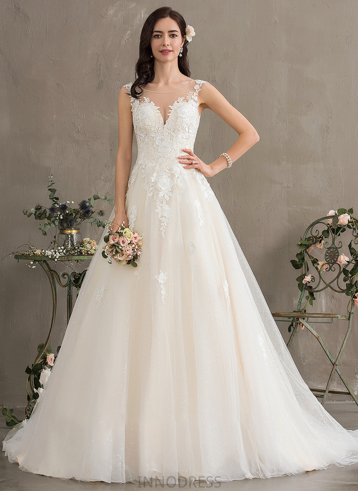 Court Eleanor Wedding Dresses Ball-Gown/Princess Illusion Wedding Train Dress Tulle