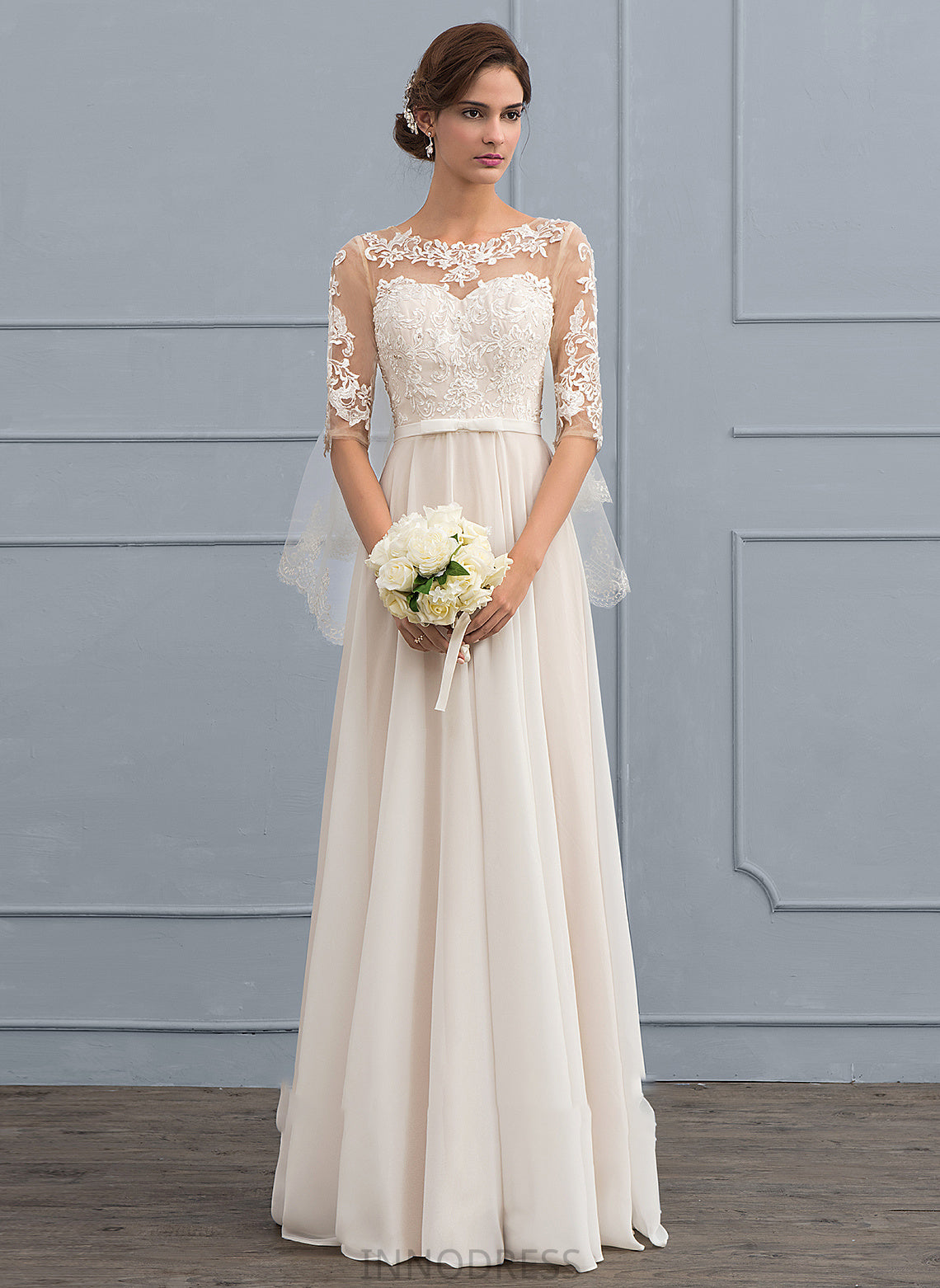 Illusion Wedding Dresses Floor-Length With Wedding Sequins Brooklynn Chiffon A-Line Bow(s) Dress Beading