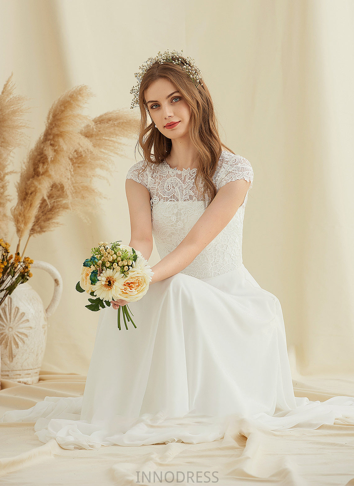A-Line Chiffon Floor-Length Lace Dress Wedding Avah Wedding Dresses