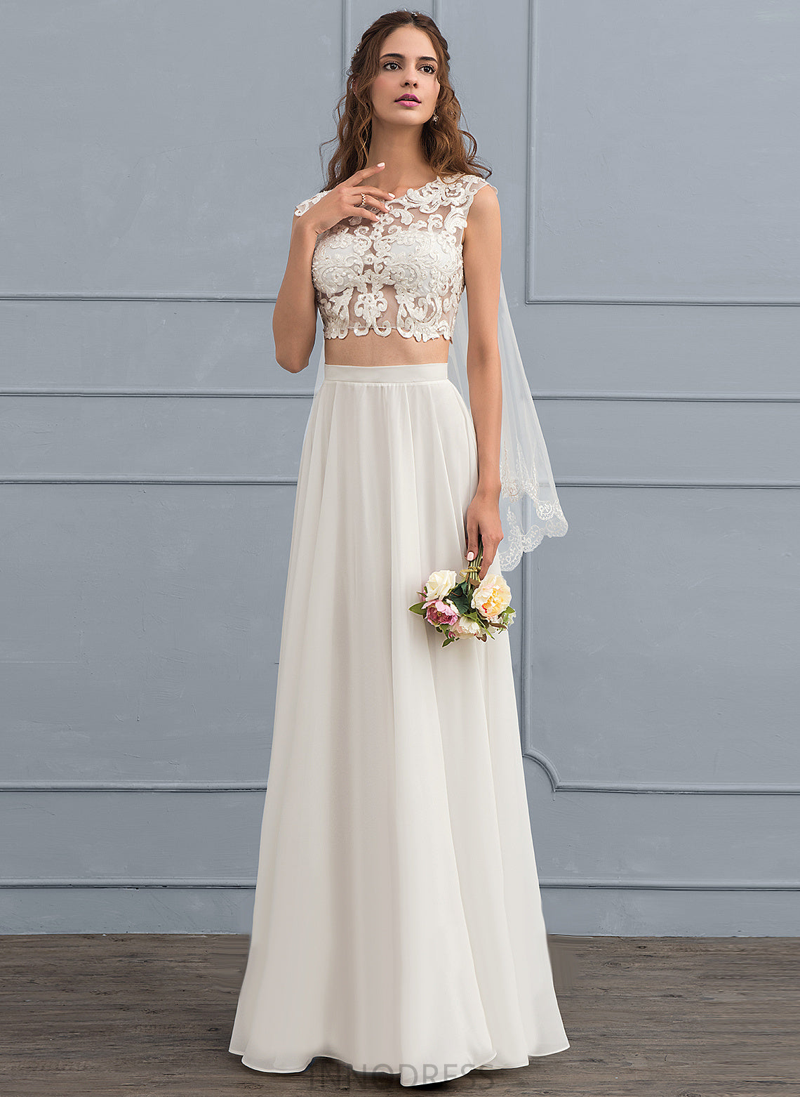 Floor-Length Chiffon Wedding Dresses Sequins Beading With Dress Wedding Terri Lace A-Line
