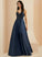 Satin Floor-Length Breanna A-Line Prom Dresses With V-neck Lace