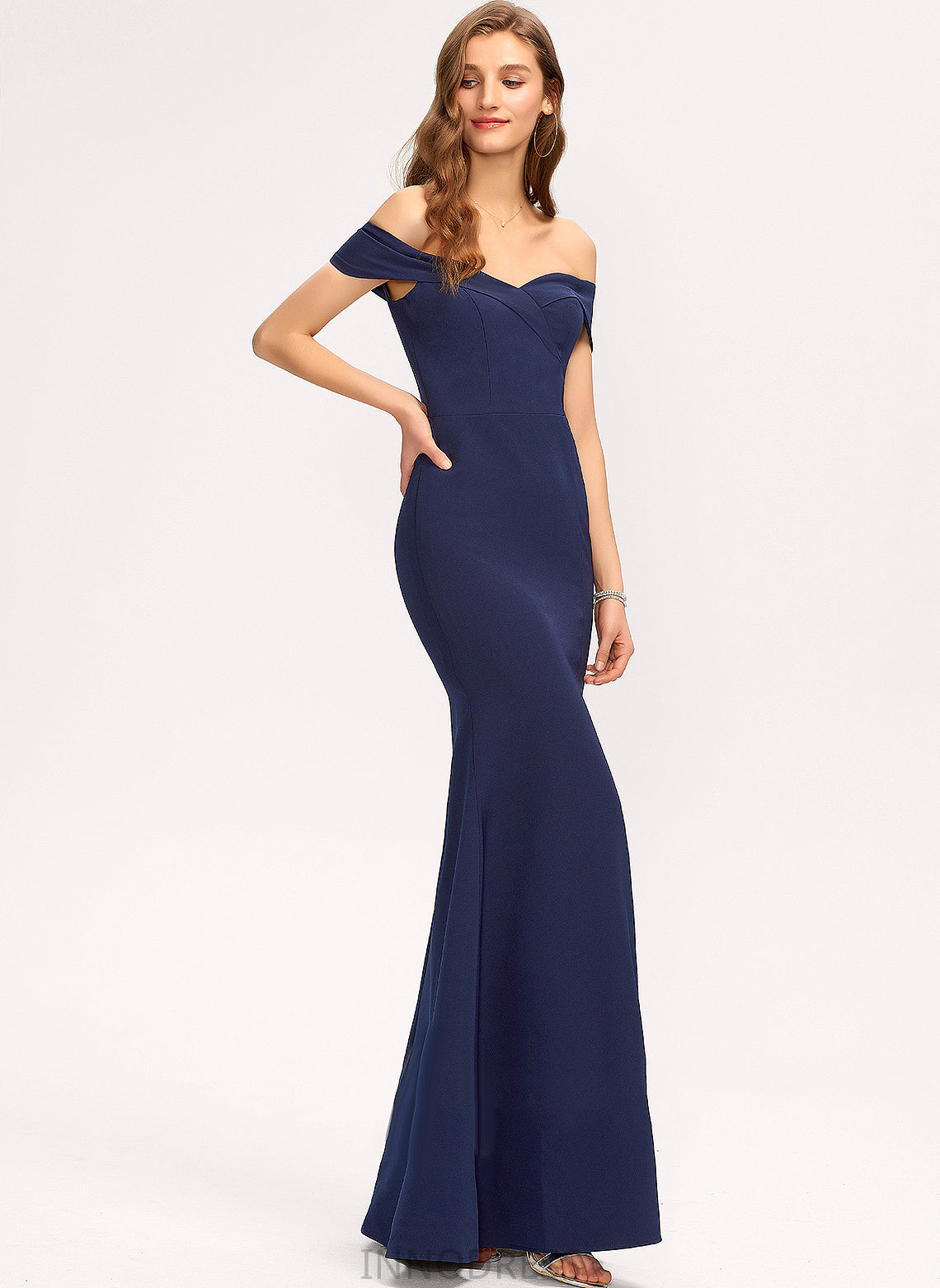 Neckline Fabric Length Straps&Sleeves StretchCrepe Floor-Length Silhouette Trumpet/Mermaid Off-the-Shoulder Chelsea Sleeveless Floor Length Bridesmaid Dresses
