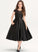 A-Line Pockets Lace Marina Neck Satin Scoop Junior Bridesmaid Dresses With Knee-Length