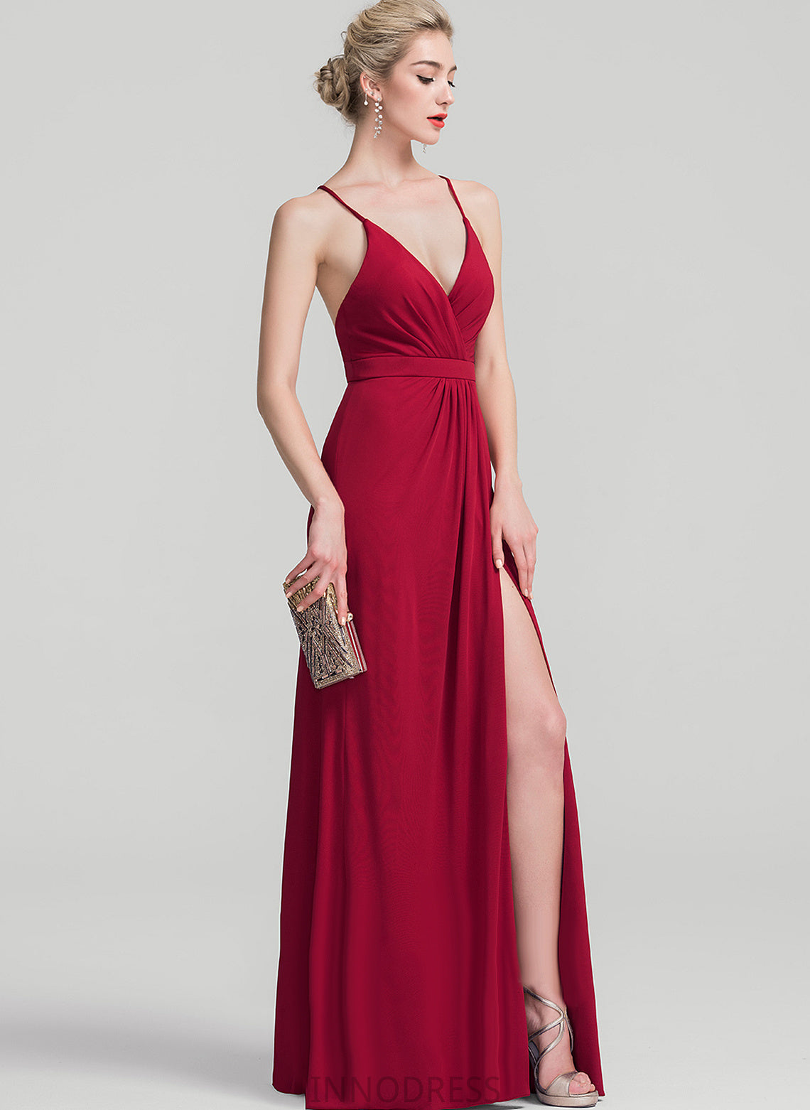 Prom Dresses With V-neck Layla Sheath/Column Floor-Length Pleated Jersey