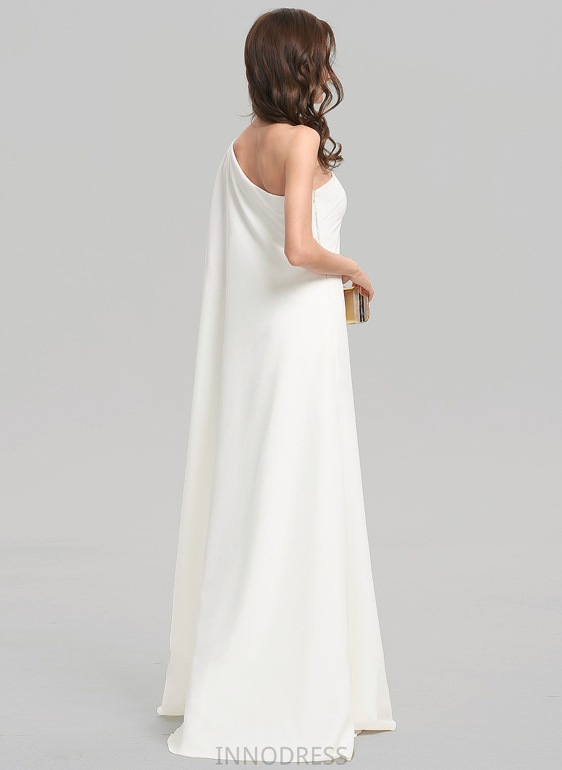 Wedding Dresses Crepe Dress One-Shoulder Floor-Length Marin Stretch Sheath/Column Wedding