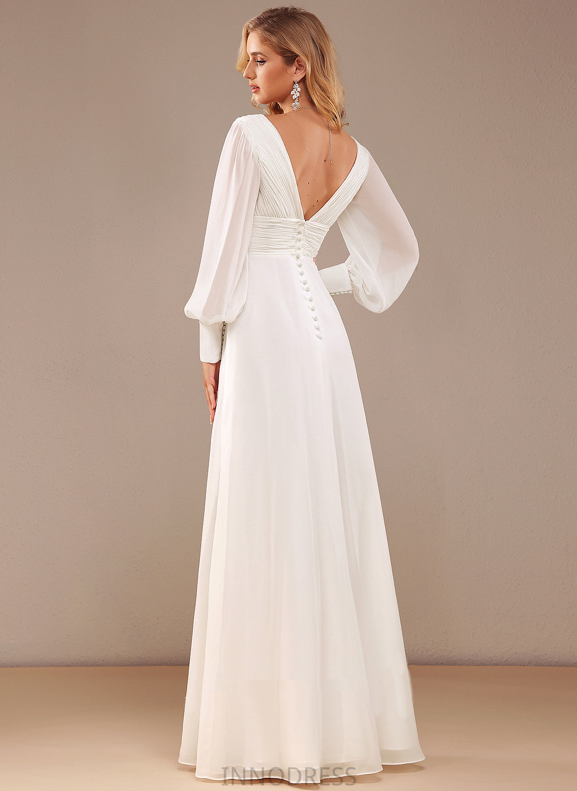 Chiffon Wedding Dresses Ruffle V-neck With Floor-Length Dress A-Line Mckenna Wedding