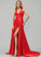 Ball-Gown/Princess Sweep Satin Train With V-neck Front Skyla Prom Dresses Split