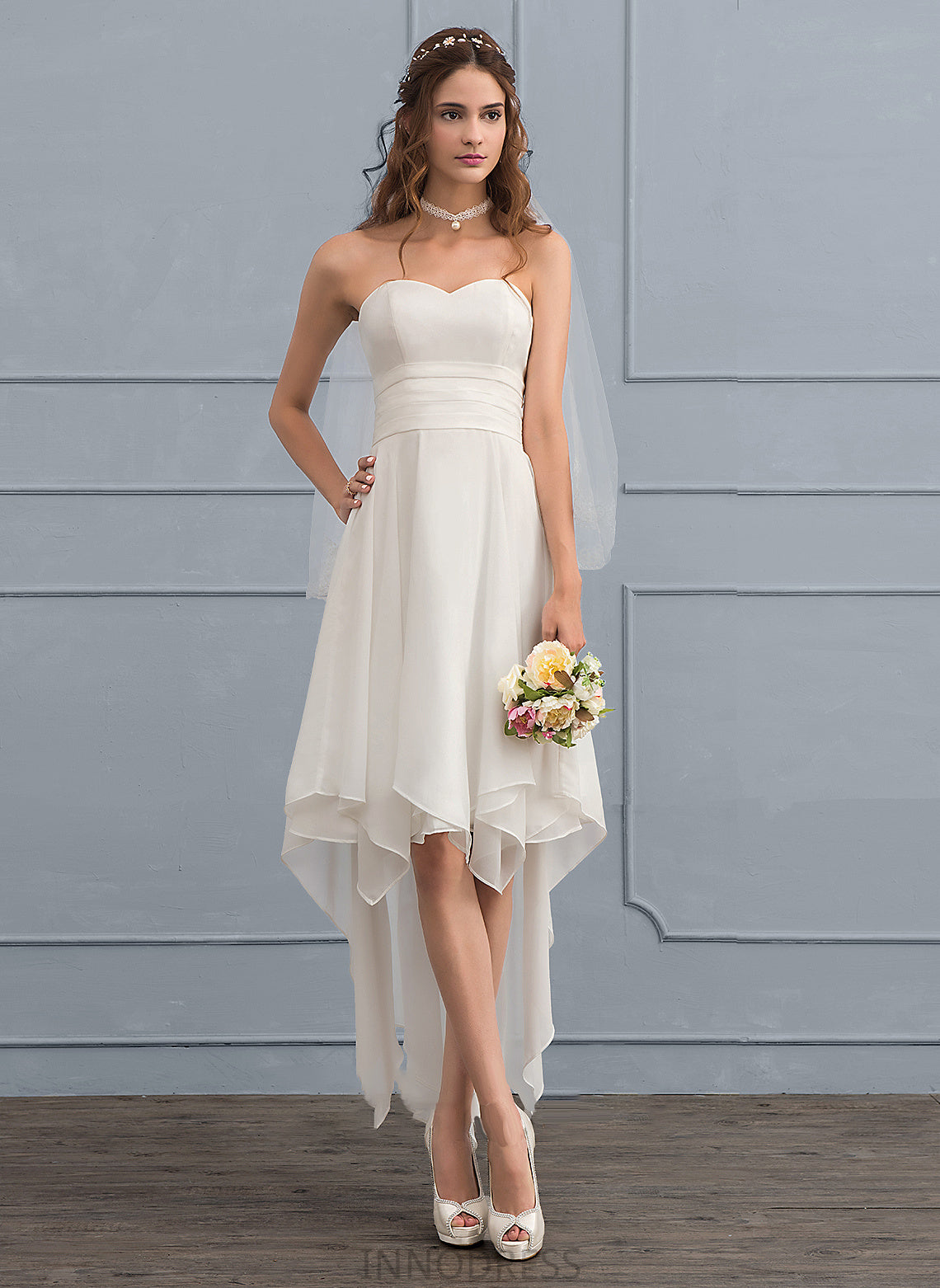 Chiffon A-Line Sweetheart Ruffle Wedding Wedding Dresses Ryan Dress With Asymmetrical