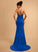 Neckline Sweep Square Sequins With Sheath/Column Jersey Prom Dresses Lace Savanah Train