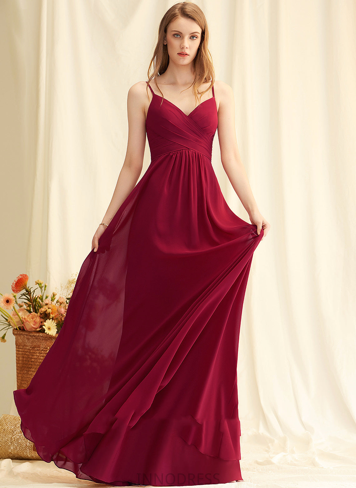 Ruffle Length V-neck Silhouette Floor-Length Fabric Embellishment Neckline A-Line Rubi Trumpet/Mermaid Floor Length Bridesmaid Dresses