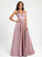 A-Line Luna Floor-Length Satin V-neck Prom Dresses