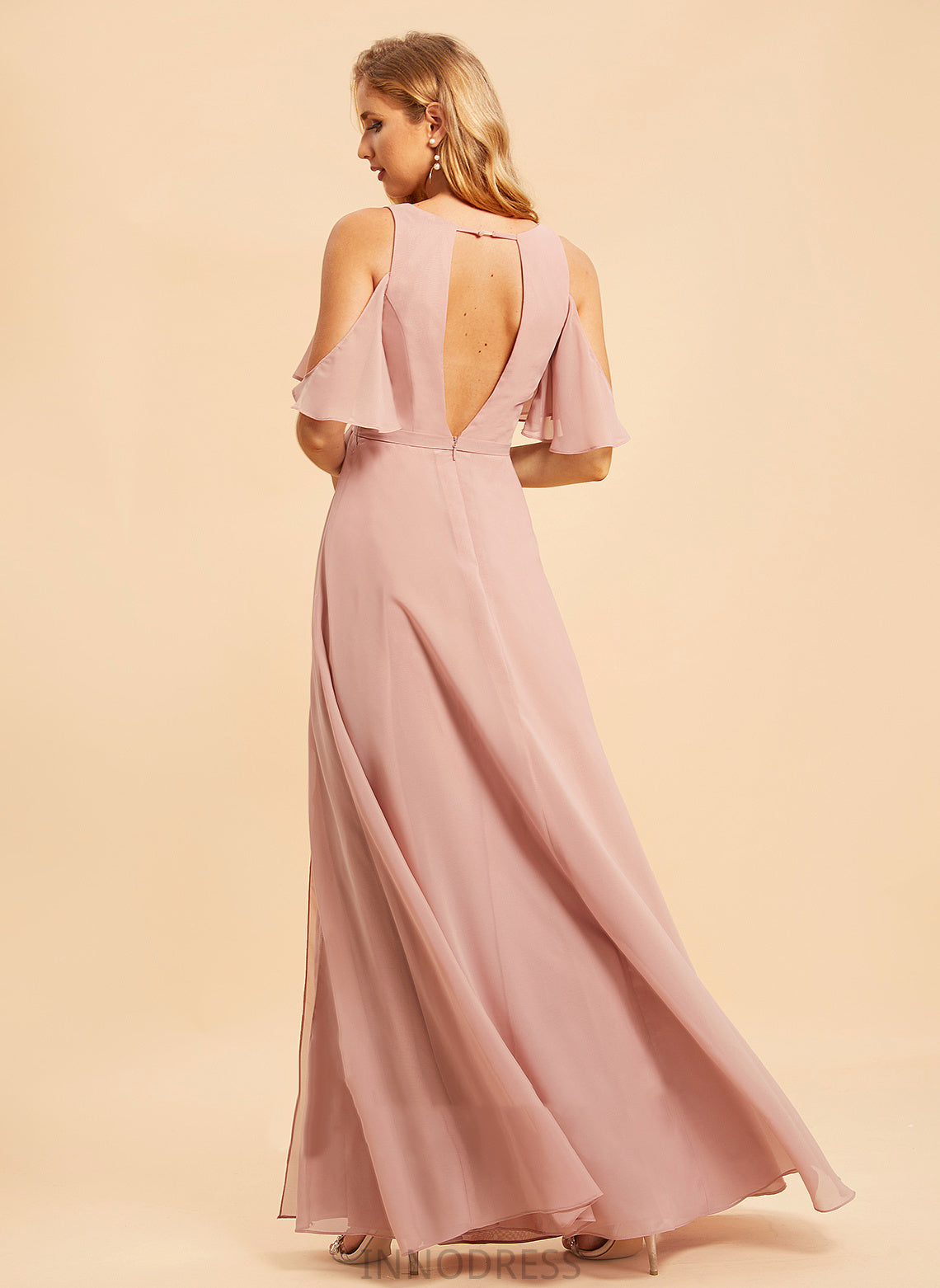 Length V-neck Fabric Embellishment Neckline A-Line Silhouette SplitFront Floor-Length Daniella Sleeveless V-Neck Bridesmaid Dresses