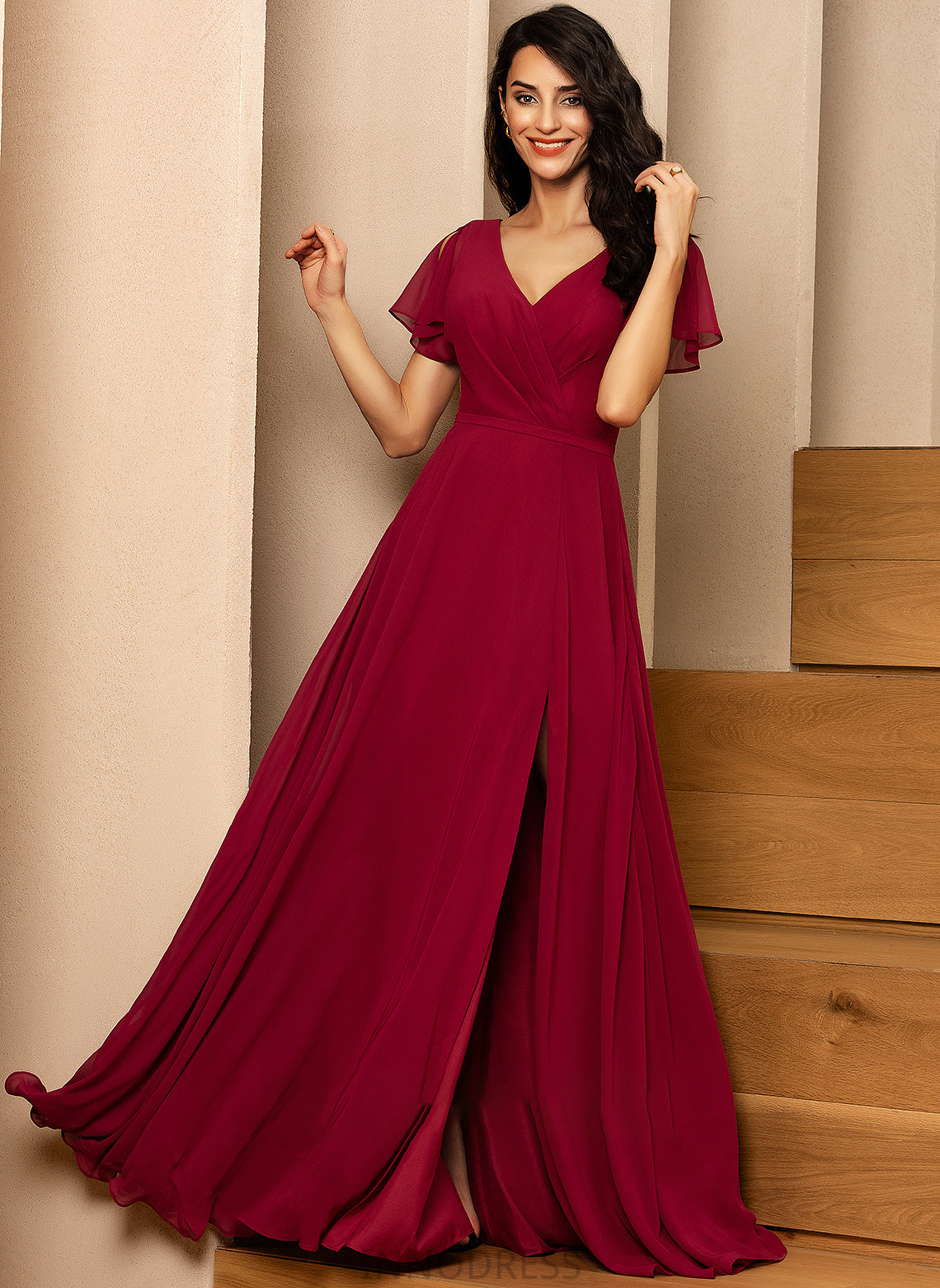 Straps Fabric V-neck Floor-Length Silhouette Neckline Length A-Line Scarlet Floor Length Natural Waist A-Line/Princess