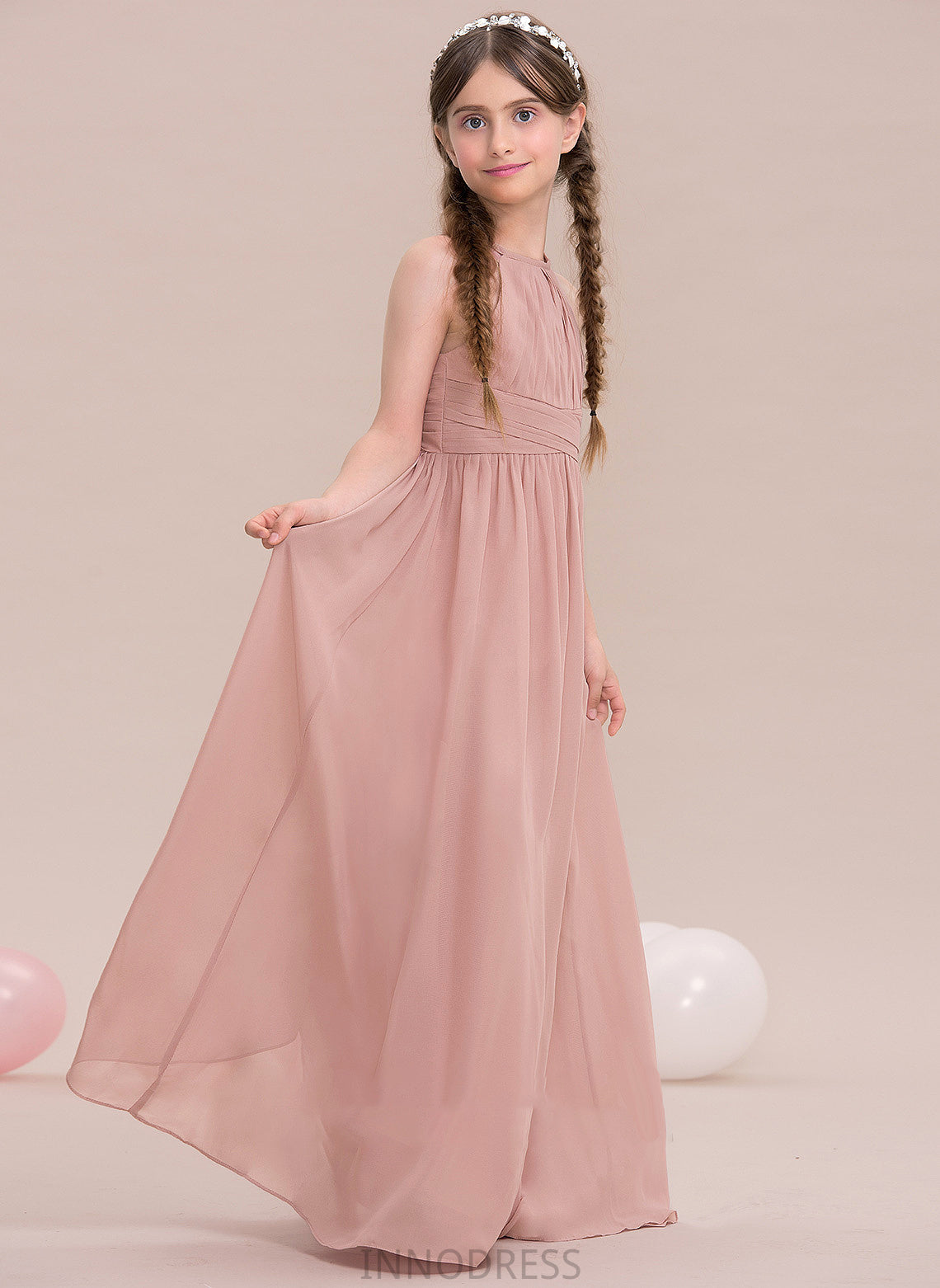 Chiffon With Ruffle Campbell Scoop Floor-Length A-Line Junior Bridesmaid Dresses Neck