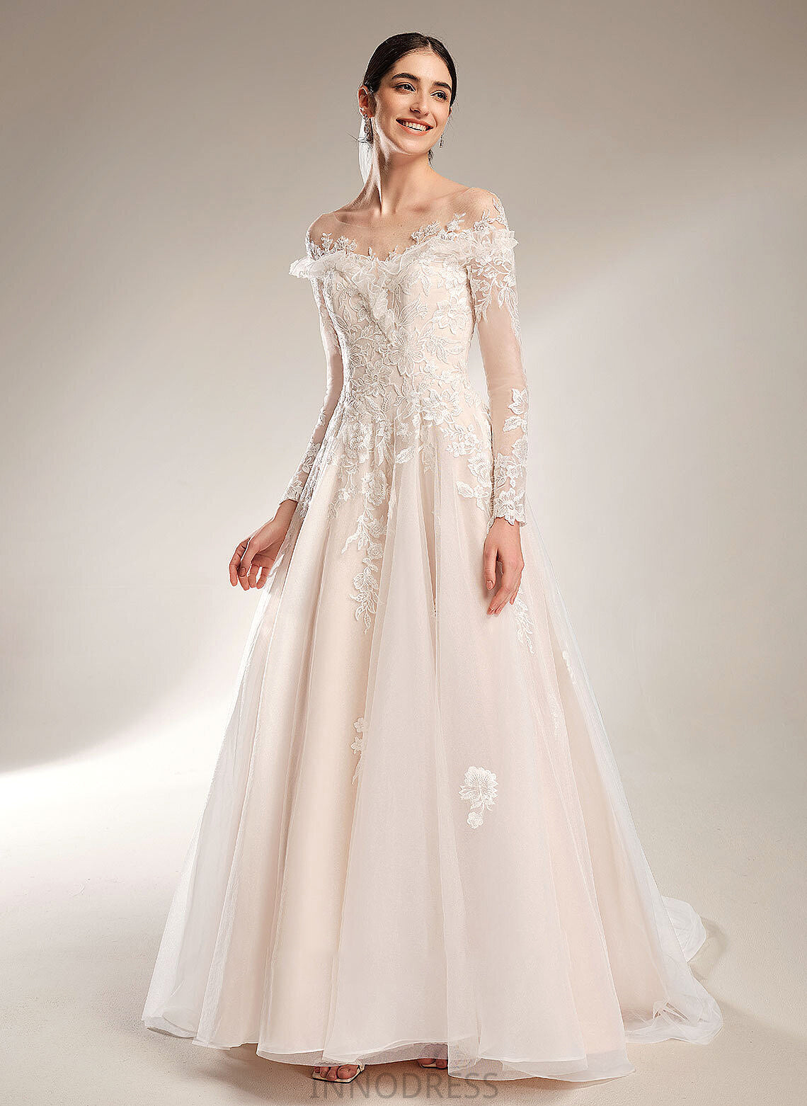 Off-the-Shoulder Court Lia Train Wedding With Sequins Dress Wedding Dresses Ball-Gown/Princess