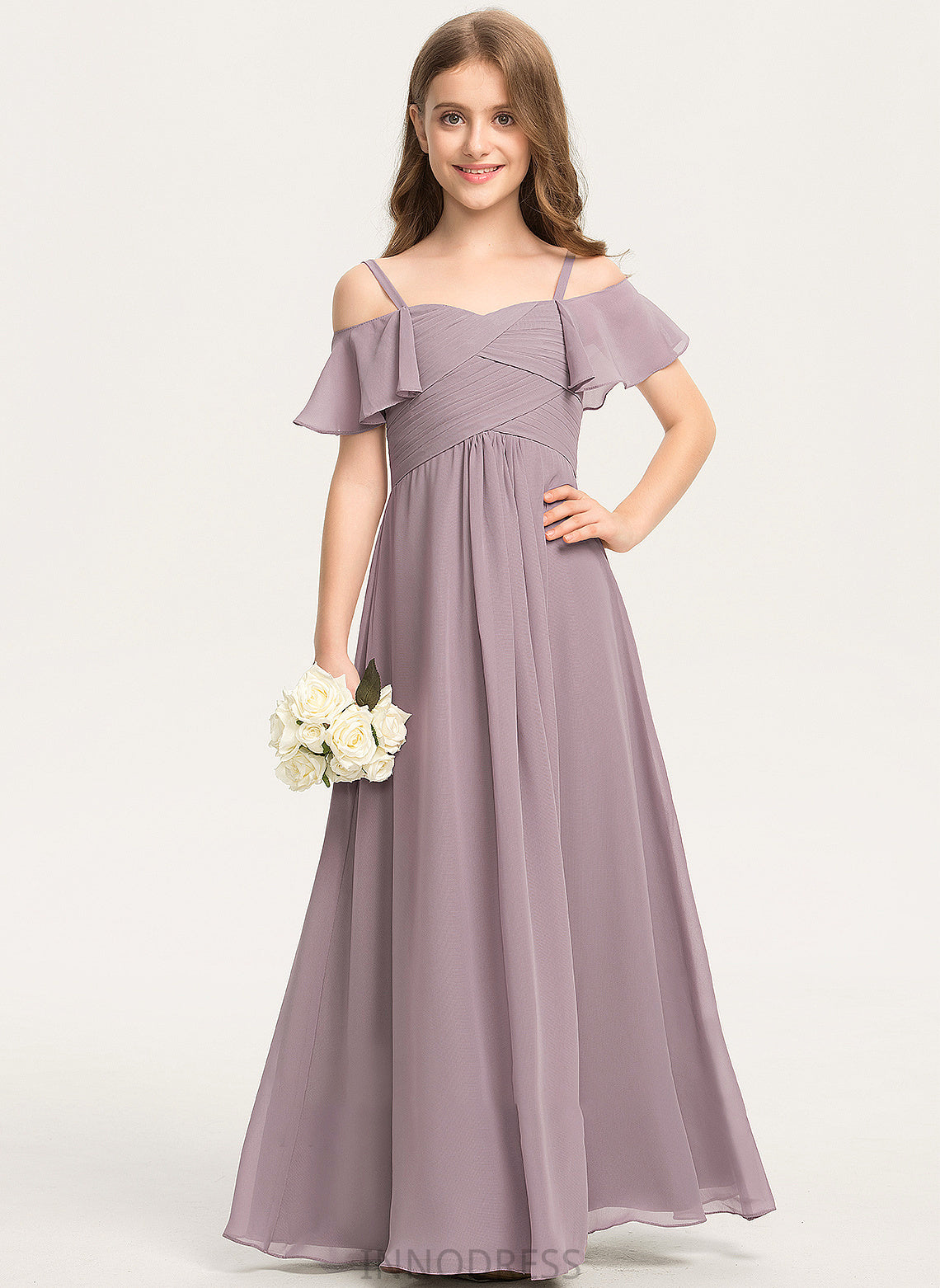 Chiffon Annika Junior Bridesmaid Dresses With Off-the-Shoulder A-Line Floor-Length Ruffle