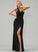 Front Ruffle Split Jersey Ximena With A-Line Floor-Length Prom Dresses V-neck