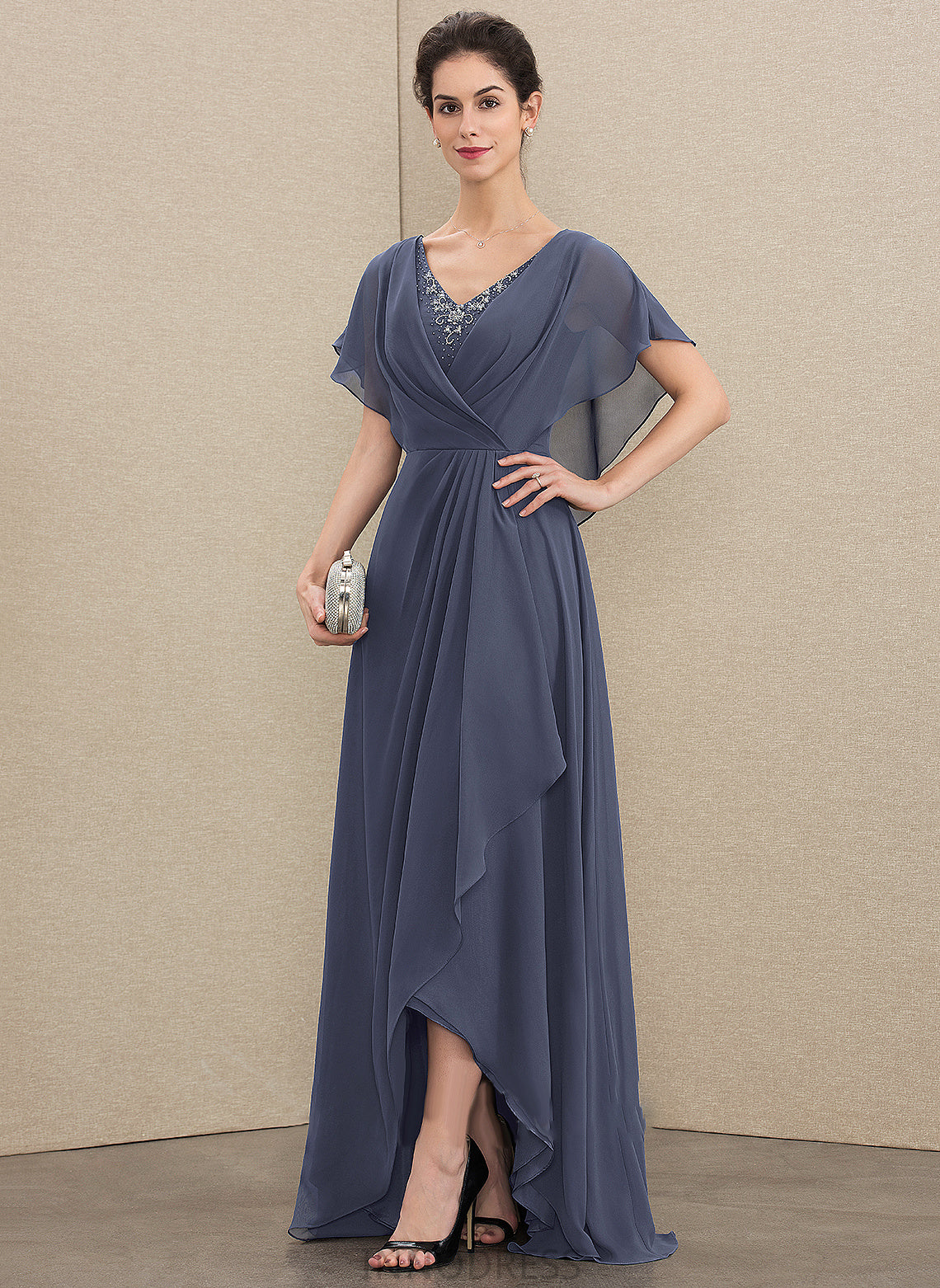 Sequins the A-Line Dress Mother Asymmetrical Mother of the Bride Dresses Chiffon Bride V-neck of Beading Edith With