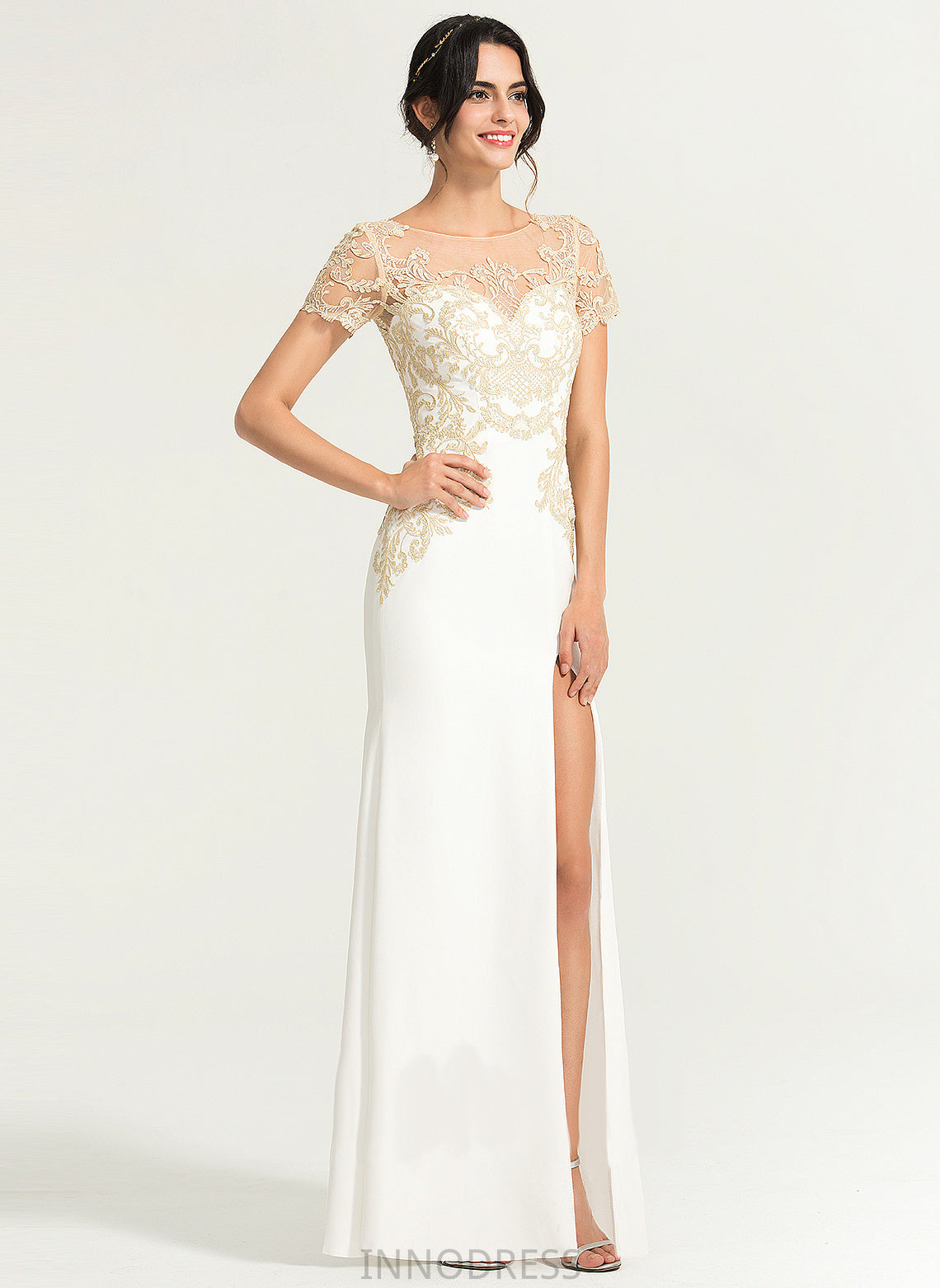 Dress Wedding Floor-Length Lace Wedding Dresses Cherish Scoop Stretch Sheath/Column Crepe