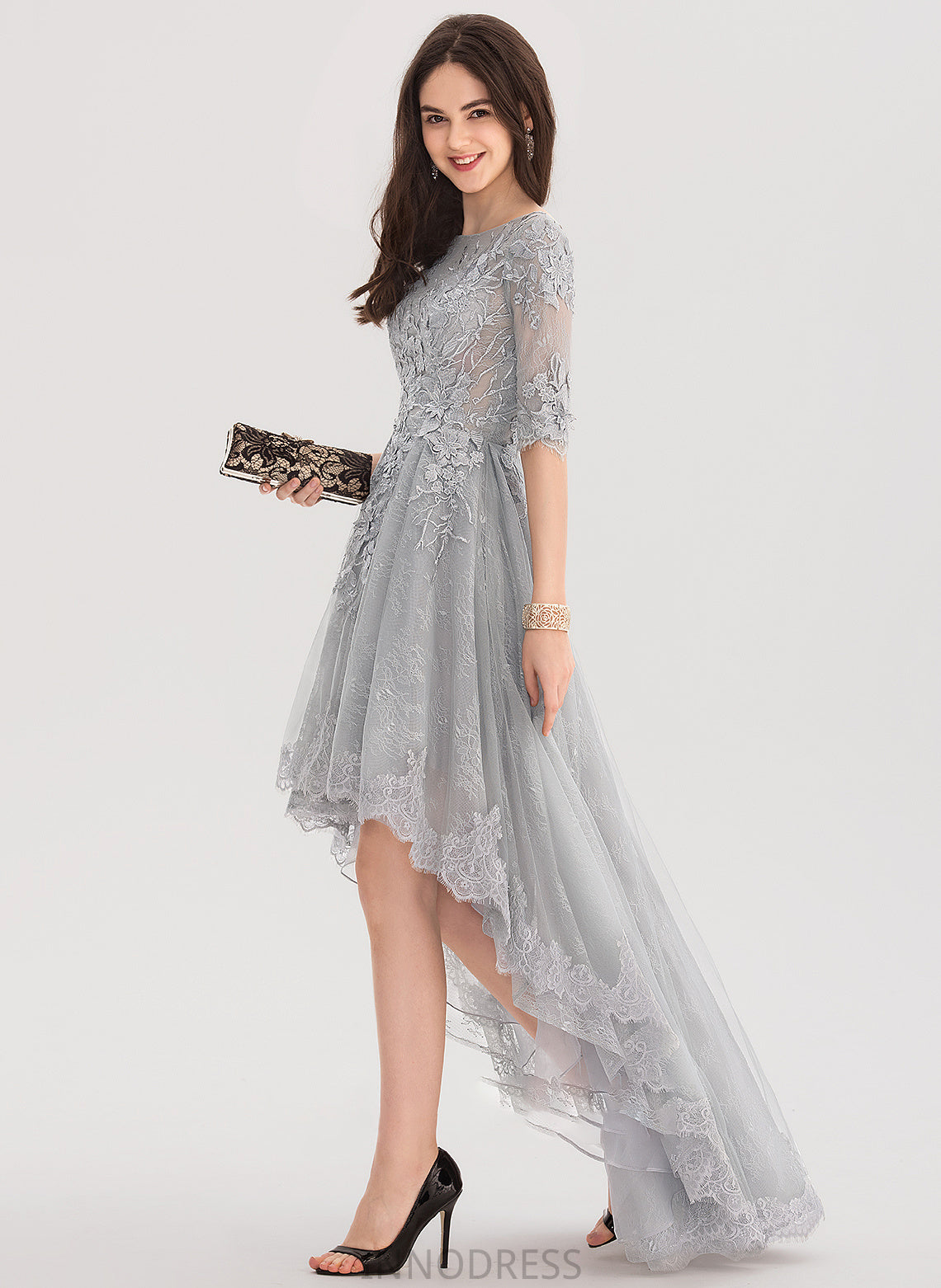 Scoop Tori Tulle Asymmetrical Prom Dresses Ball-Gown/Princess Lace Neck