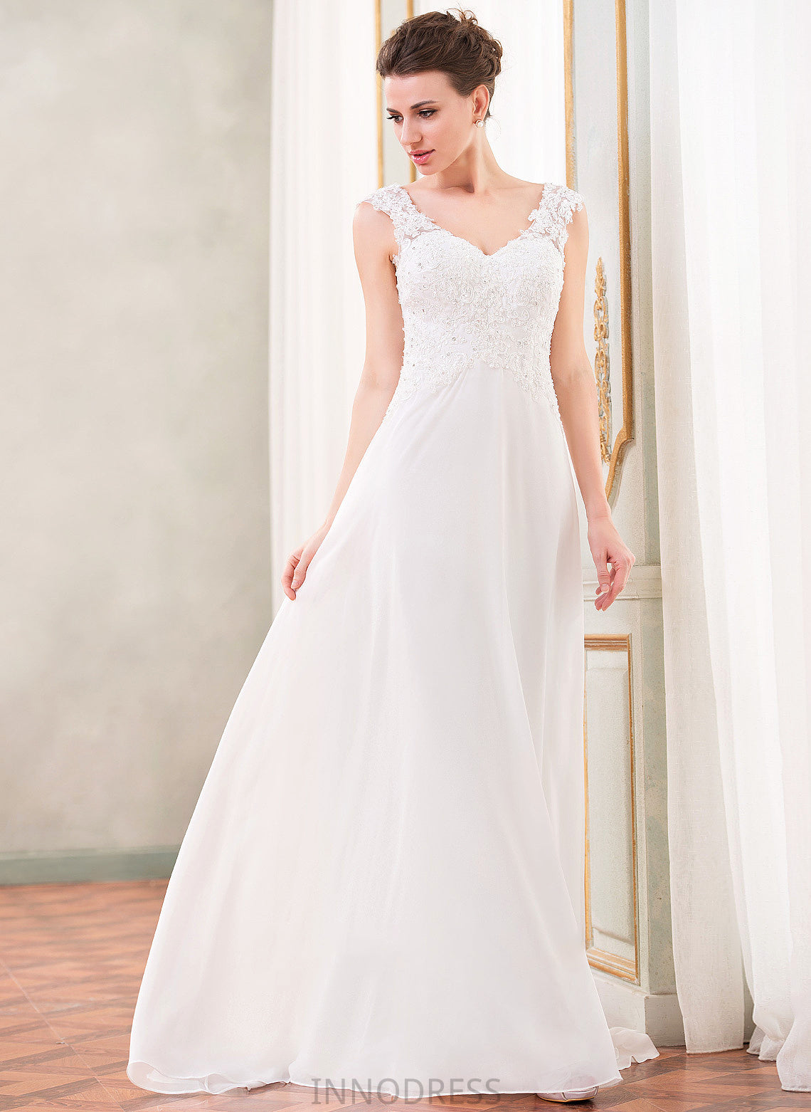 Sequins Sweep Chiffon Julianna A-Line Beading Dress Lace Train V-neck With Wedding Dresses Wedding