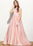 Ball-Gown/Princess Off-the-Shoulder Kamila Satin Lace Sweep Train Junior Bridesmaid Dresses